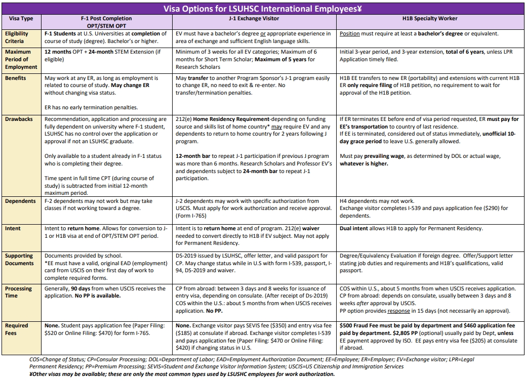 Visa Options LSUHSC Employees 12.05.24