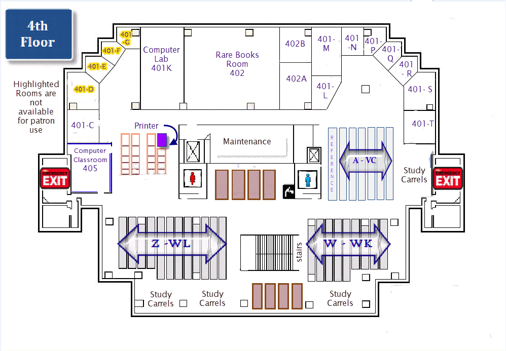 layout of the 4th floor of the Ische Library