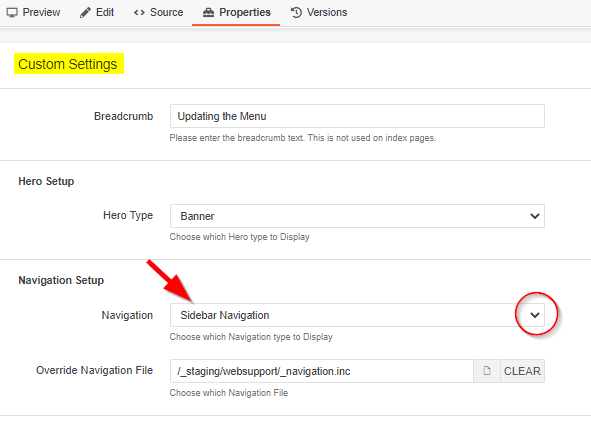 navigation menu